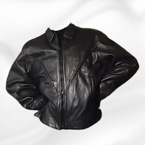 Black Leather Zip-Front Jacket